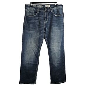 TK Axel‎ Jeans Mens 40 x 31 Slim Bootcut Medium Wash Blue Embroidered Pocket